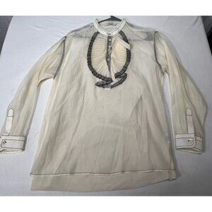 Tory Burch Ruffle Front Blouse French Cream Size 8 NWT $448 Retail
